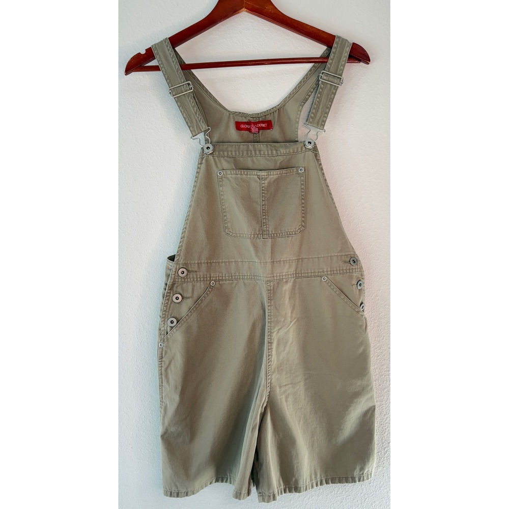 Vintage 90s Y2K Gloria Vanderbilt Overall Shorts Olive Cotton Utility Bib Pocket
